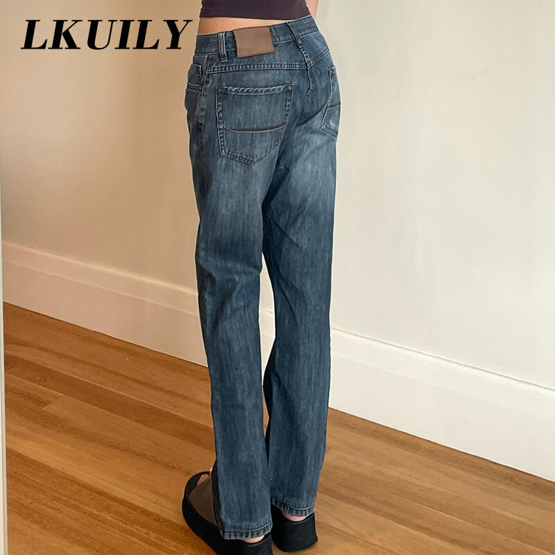Vintage estetica Jeans a vita alta moda donna abbigliamento femminile pantaloni dritti Casual Denim Streetwear pantaloni comodi