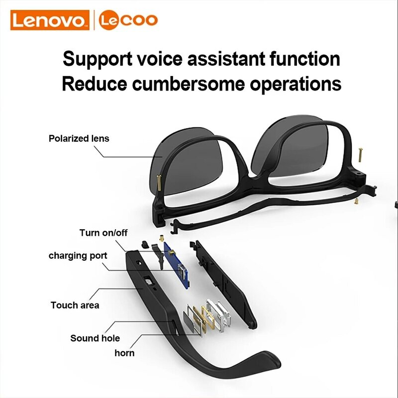Lenovo Lecoo Smart Sunglasses C8 Headset Outdoor Sport HiFi Phone Call Music Eyeglasses Bluetooth 5.0 Anti Blue Wireless Driving