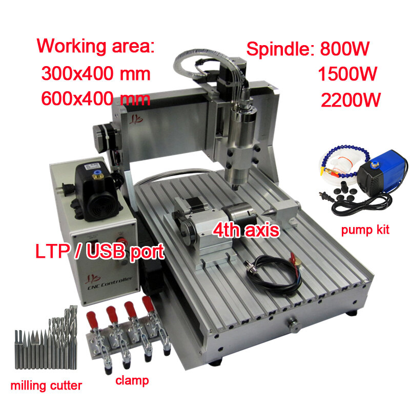 Ly roteador cnc 3040/6040 máquina de gravura 800w 1500w 2200 água refrigeração metal fresadora com kit bomba industrial