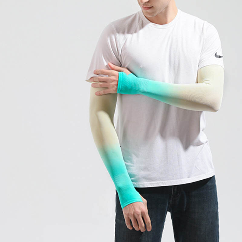 Manguitos de brazo para hombre y mujer, ropa deportiva transpirable de tela helada, protección solar UV, guantes largos para ciclismo