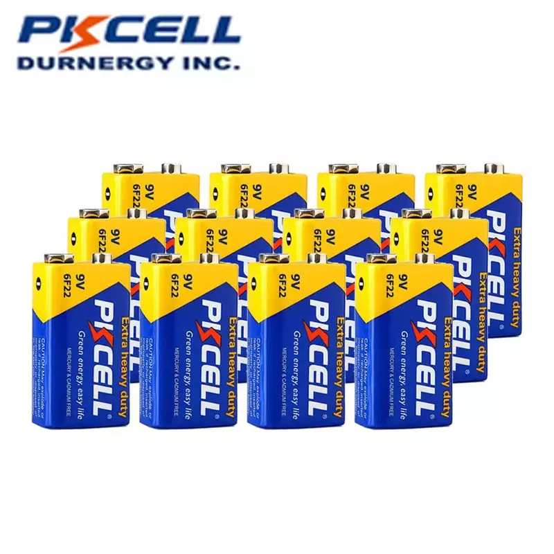 PKCELL – batterie 9 V 6F22 9 volts, 12 pièces, équivalent à CR9V ER9V 6LR61, batterie carbone-Zinc très résistante pour thermique électronique