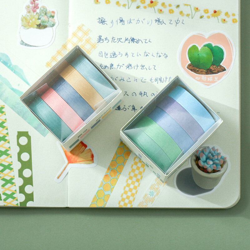 5ロールシンプルなカラフルな和紙テープスクラップブッキングデザインジャーナル日記装飾材料手作り紙テープ学校文房具