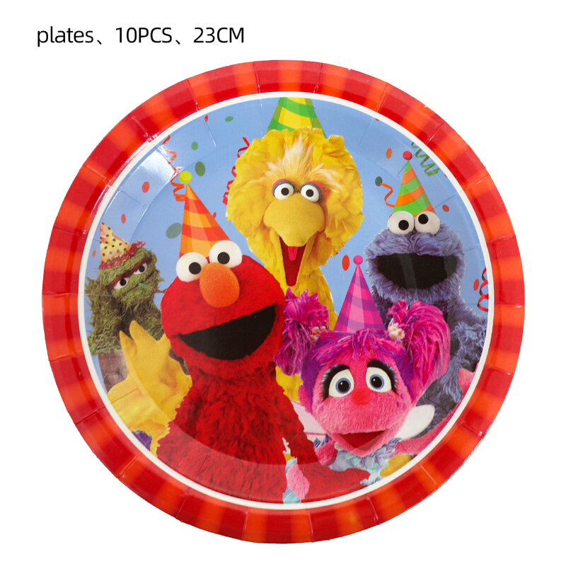 Sesame Street Party Supplies Elmo Theme Disposable Tableware ถ้วยของขวัญกระเป๋าบอลลูนอาบน้ำเด็กสำหรับเด็กวันเกิด Party Decor