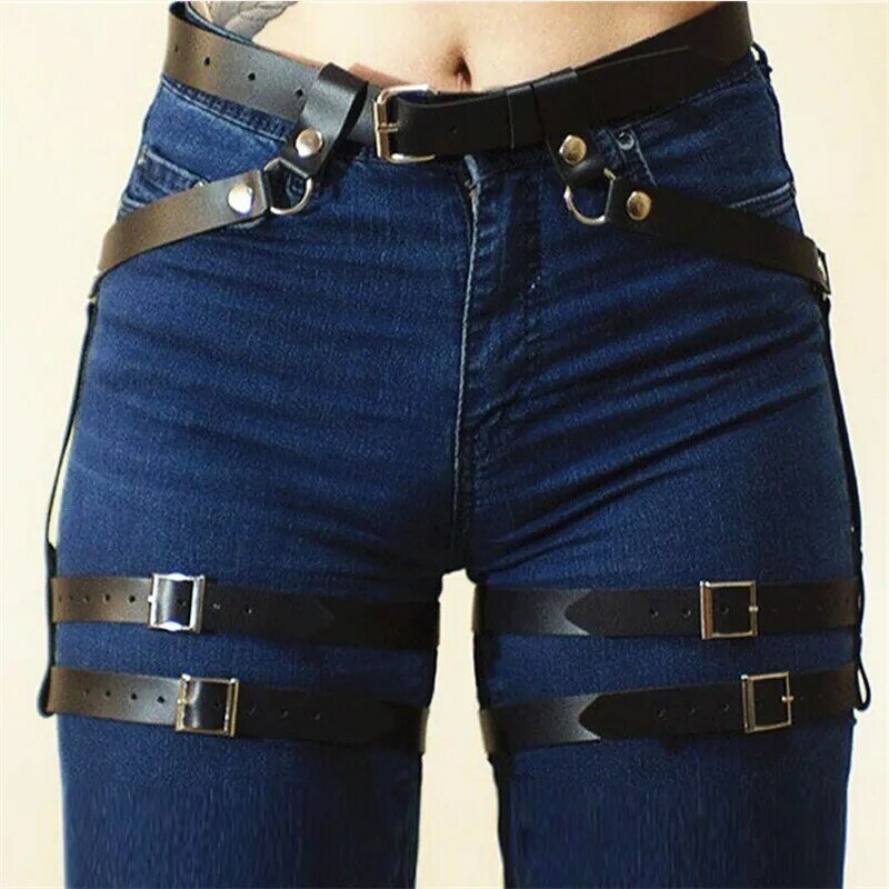 Women Sexy Harness Body Body Cage Belts Lingerie Set Black Leather Punk Garters Bondage Belt Cool Suspenders Straps