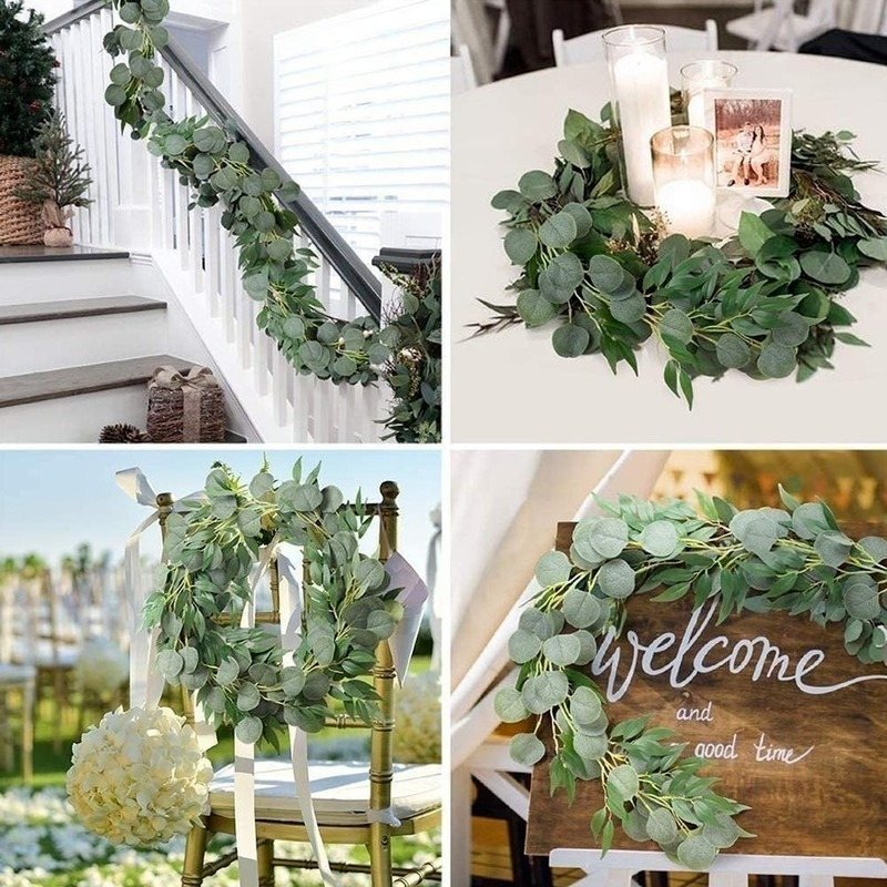 人工ユーカリの花輪,200cm,花輪の植物,葉,結婚式,家と庭の装飾,DIYブーケ