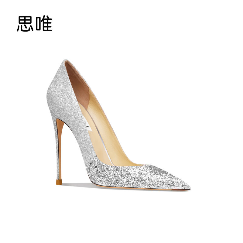 Star Style Luxury Women's High Heels Shoes Ladies Stiletto Pointed Toe 6/8/10cm Evening Dress Pumps Sexy Glitter Wedding Shoes