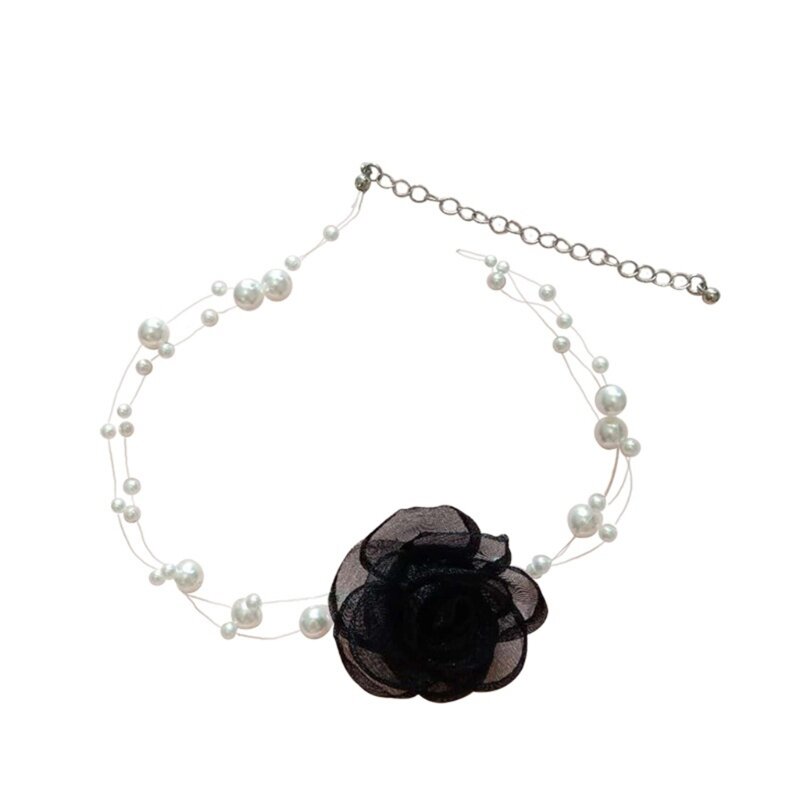 Tour de cou en perles de camélia rose, tour de cou fleur, collier gothique, 652F