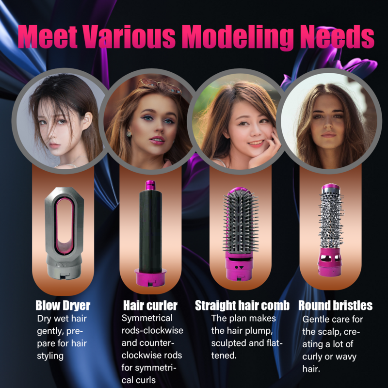 Hair Dryer 5 In 1 Electric Hair Comb Curling Wand Brush Negative Ion Straightener Brush Blow Dryer Air Detachable Wrap Home