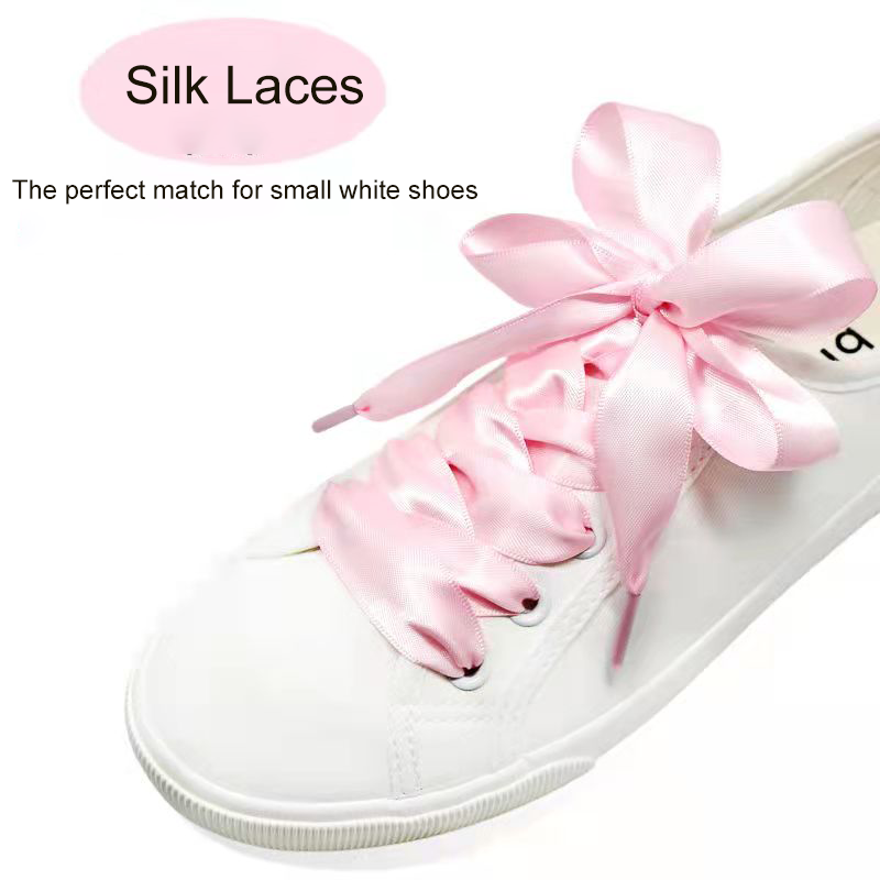 1 Pair Silk Satin Shoelaces 2CM Width Flat Ribbon Shoe Laces Boots Women Sneakers Shoelace Length 120CM