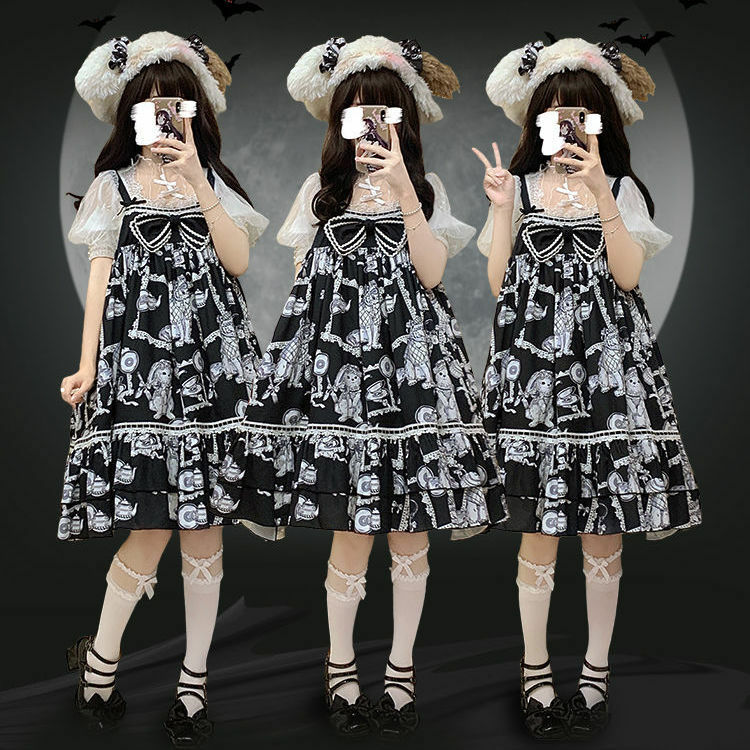 Vestido Lolita Vintage vitoriano feminino, gótico JSK, arco kawaii, vestidos de babados, meninas, japonês, Harajuku, mini vestido de festa, mulheres