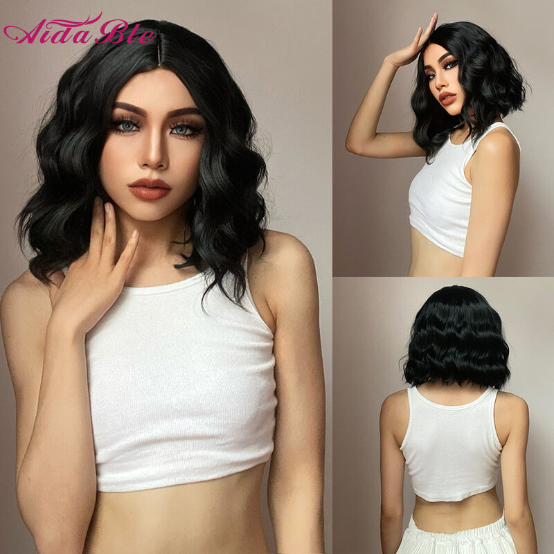 Synthetic Wigs Short Wave Black Bob Wigs for Women Middle Part Pink Blonde Red Cosplay Wigs Heat Resistant Wig