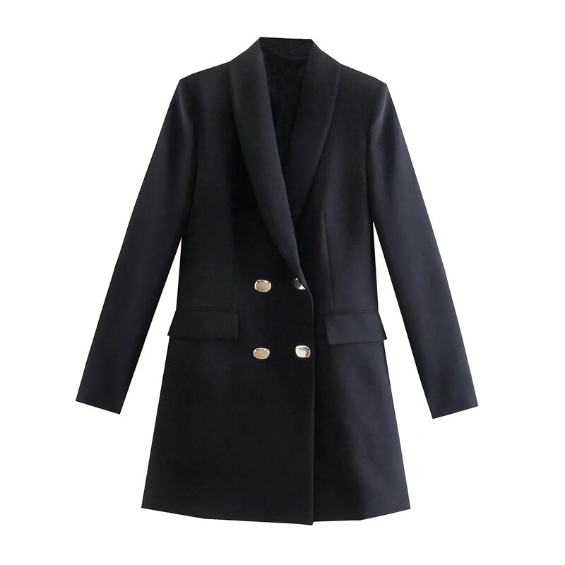 Женский Длинный блейзер, весеннее пальто 2022, модные офисные повседневные блейзеры, женский двубортный пиджак с длинным рукавом