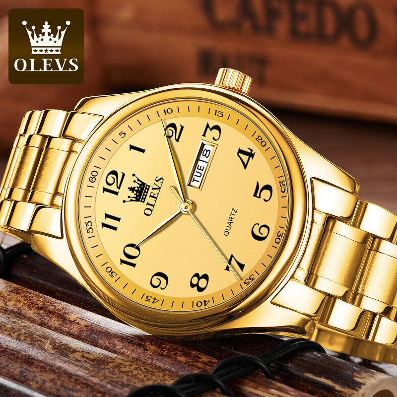 OLEVS-Reloj de pulsera de cuarzo para hombre, cronógrafo informal con correa de aleación, a la moda, de lujo, resistente al agua, con calendario semanal
