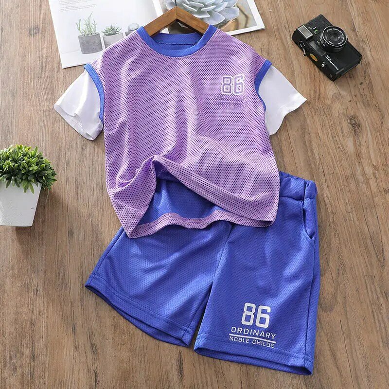 Children's quick-drying sports suit short-sleeved trendy handsome children's clothing fried street clothes 2022 new boy summer