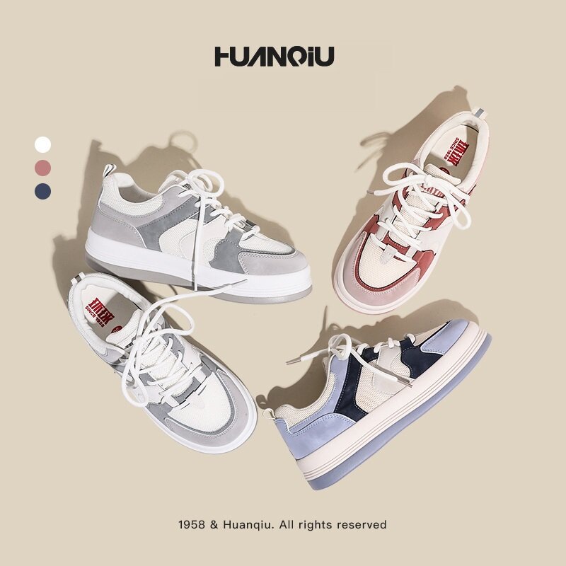 Huanqiu tênis de verão 2022 nova moda cor contraste skate das mulheres versátil respirável tênis casuais na moda sapatos corrida