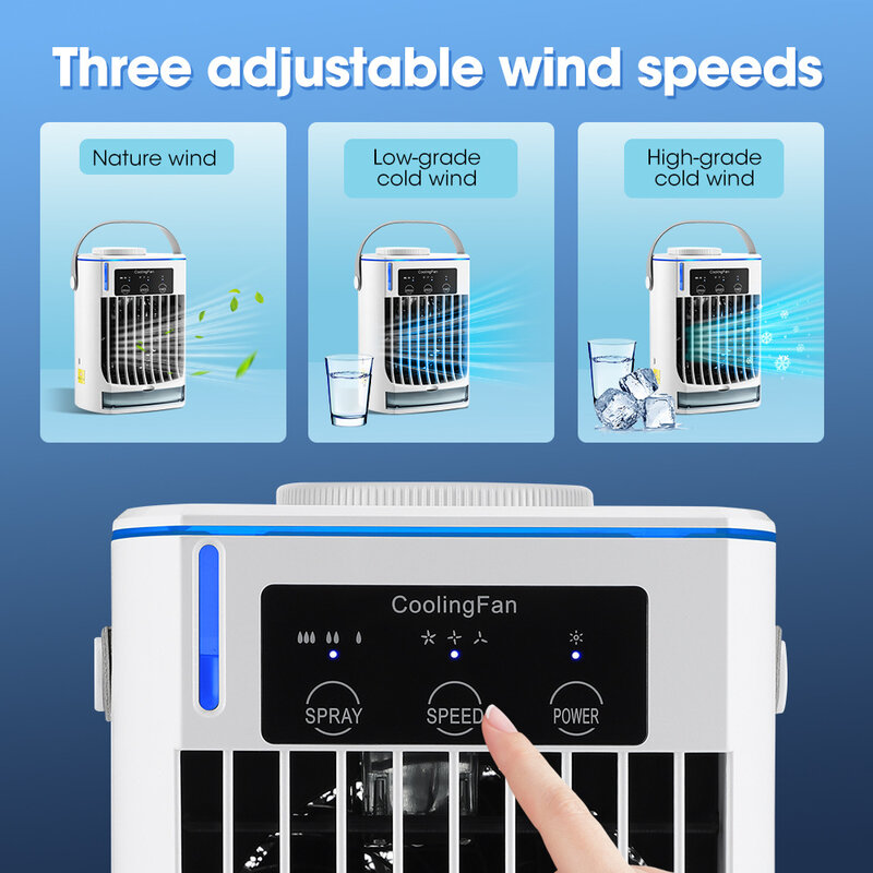 Portable Air Conditioner Mini Fan USB Rechargeable Air Conditioning Cooler Air Cooling Fan Humidifier Home Office Travel Outdoor