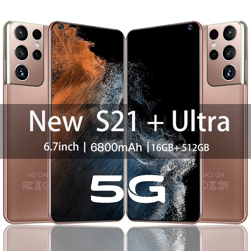 Smartphone S21 Ultra 5G, Version globale, 16 go + 2022 go, Android, batterie 512 mAh, caméra HD 24mp + 48mp, plein écran 6800 pouces, 6.7