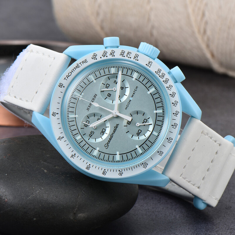 Neue Original Marke Paar Uhren Multifunktions Kunststoff Fall Moonwatch Für Männer Damen Kleid Chronograph Erkunden Planeten AAA Uhr