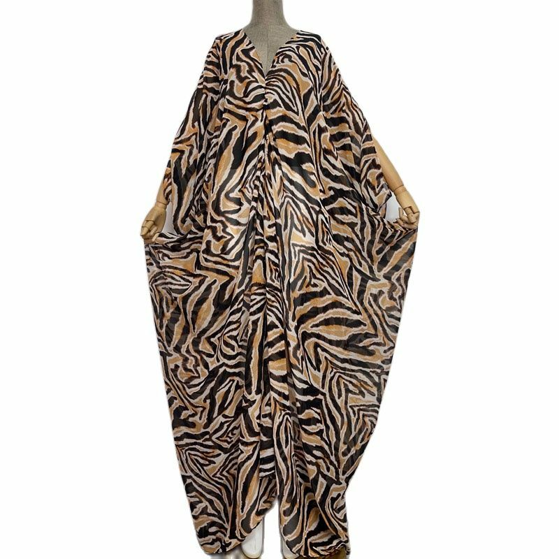 Winyi 2022 leopardo imprimir boêmio solto verão perspectiva, alta forquilha sexy vestido marroquino kaftan feminino tamanho livre beachwear vestido