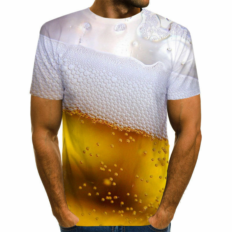 البيرة ثلاثية الأبعاد مطبوعة تي شيرت الرجال مضحك الجدة تي شيرت س الرقبة قصيرة الأكمام بلايز 2021 الصيف للجنسين موضة الشارع الزي الملابس
