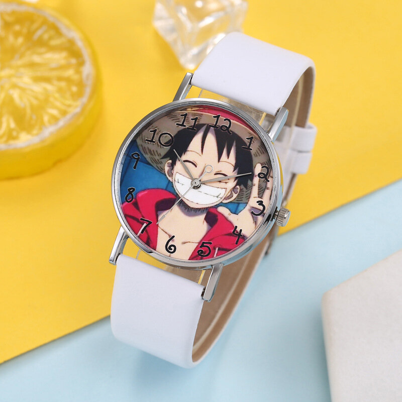 Luffy-reloj de cuarzo Digital analógico para niños, cronógrafo de cuarzo electrónico con correa de PU, con personajes de dibujos animados, regalo, One Piece