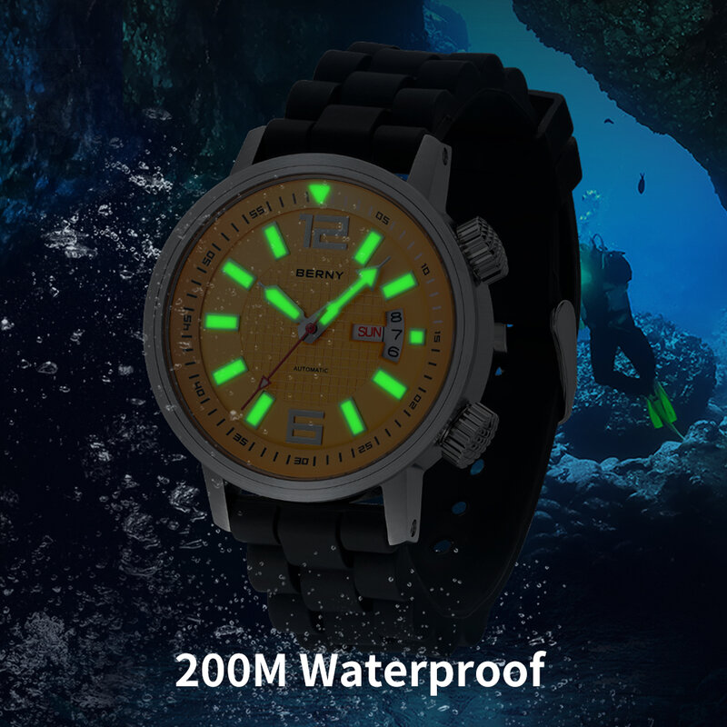 Miyota 8205 20atm mergulhador relógio mecânico automático homens esporte luminosa safira relógio de pulso à prova d' água natação auto liquidação relógio