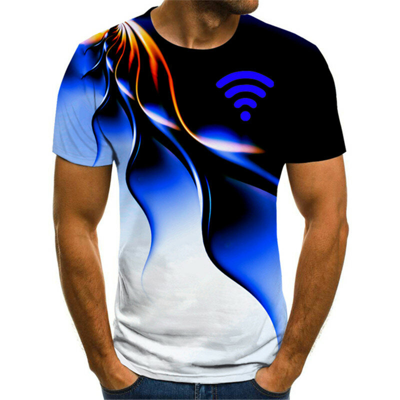 Moda popular wifi padrão t-shirts para homem/mulher manga curta 3d gradiente impressão rua masculino estilo harajuku t oversized