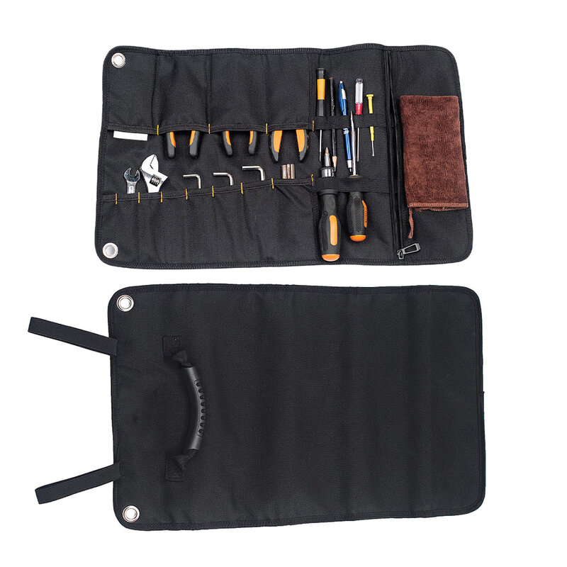 Tool Organizer MultiPurpose Canvas Tool Roll Bag Heavy Duty Tool Bag Zipper Carrier Tote Large Wrench Roll Up Portable Pouch Bag
