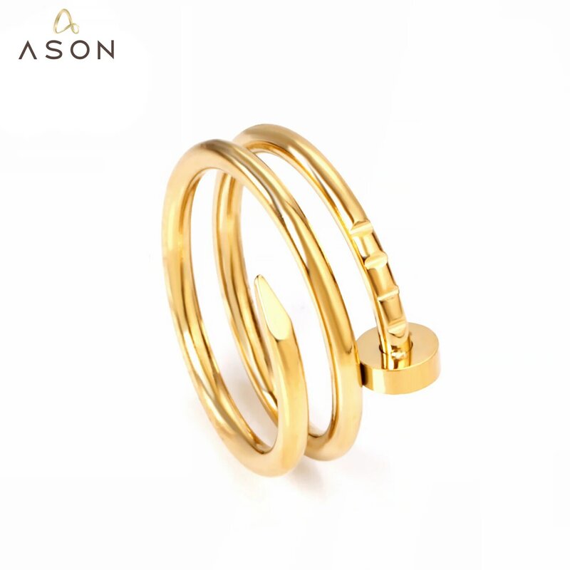 Asonsteel luxo anéis de unhas multi-camada parafuso tamanho 6-9 cor do ouro aço inoxidável feminino jóias de casamento coisas estranhas rocha