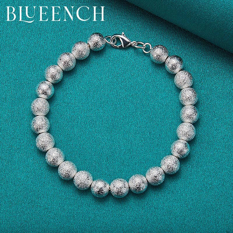 Blueench 925 prata esterlina fosco bola pulseira para mulher homem personalidade moda tendência jóias blueench 925 prata esterlina