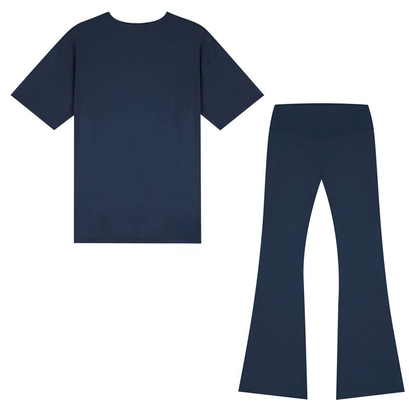 Activewear ternos flared leggings calças de yoga e tshirts de mangas curtas t-shirt de duas peças conjuntos de roupa de treino feminino