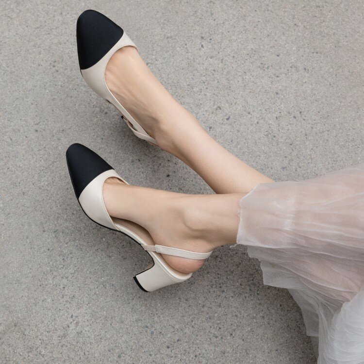 Sandales spartiates en cuir véritable pour femmes, chaussures beiges de marque de luxe, talons hauts, décontractées à un dos, qualité supérieure, 2022