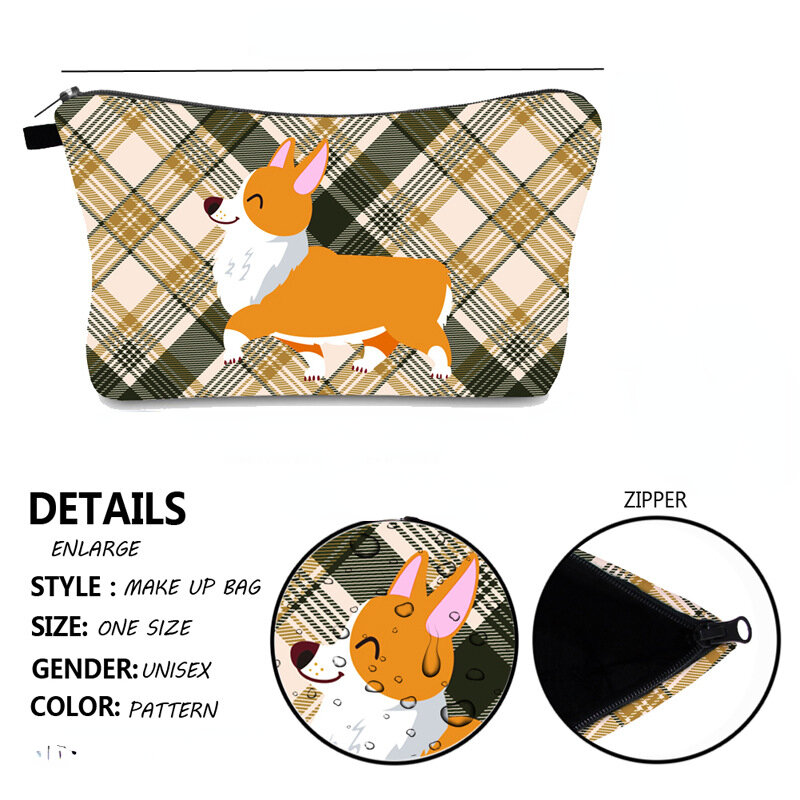 Borsa per cosmetici con stampa digitale del cane del fumetto borsa per il lavaggio borsa da viaggio multifunzionale con custodia per cosmetici portatile da viaggio per ragazza