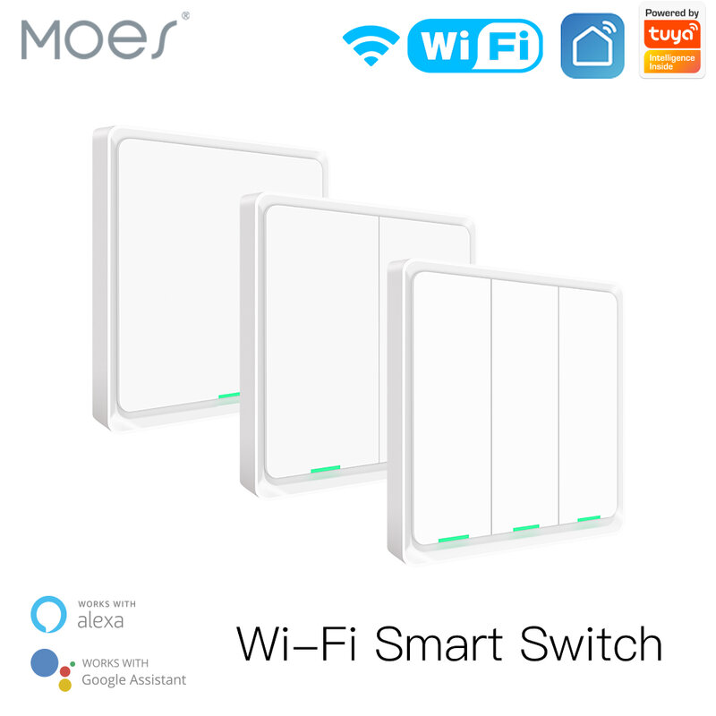 Moes Tuya WiFi Smart Wall Light Switch Neutral Wire Required Multi-control Association in Smart Life App Works with Alexa