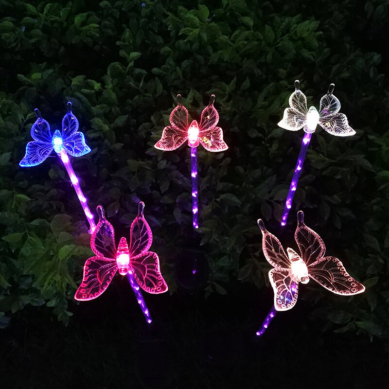 Garden Lights Outdoor Solar Decor Stakes Acrylic Butterfly Led Light Decor Street Yard Fence Lamps Butterfly Solar Lawn Lamp
