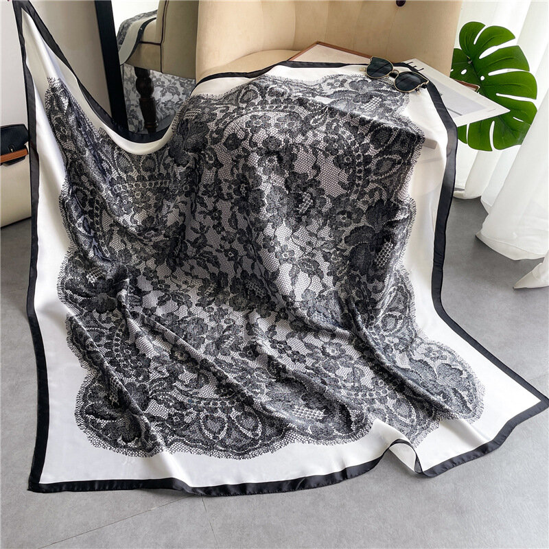 Bufanda de seda de marca de diseñador para mujer, pañuelo cuadrado de protección solar, chal estampado, Foulard de lujo, 110x110cm