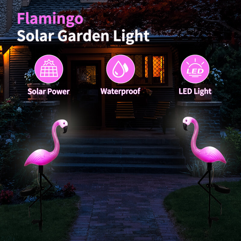 Luz Led Solar para decoración de jardín al aire libre, con flamenco, impermeable, para suelo, con luces de paisaje