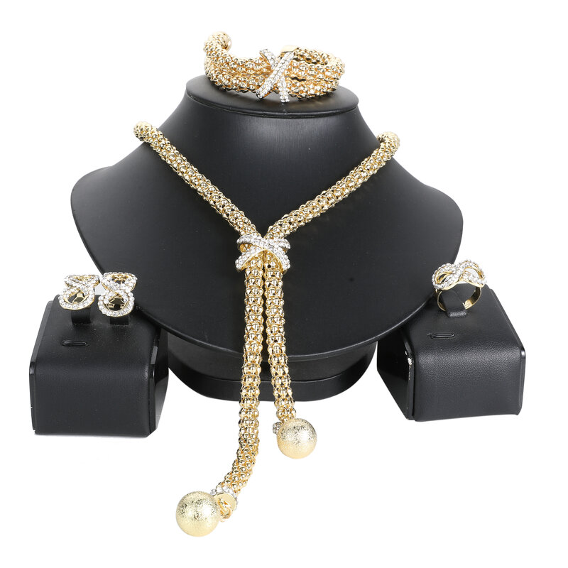 Conjuntos de joyería de moda para mujer, collar y pendientes con encanto Irregular, anillo de pulsera para Dubai, Nigeria, accesorios de joyería para bodas
