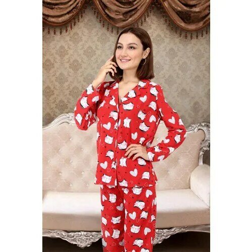 Ensemble pyjama en coton rouge à chevalet pour femmes
