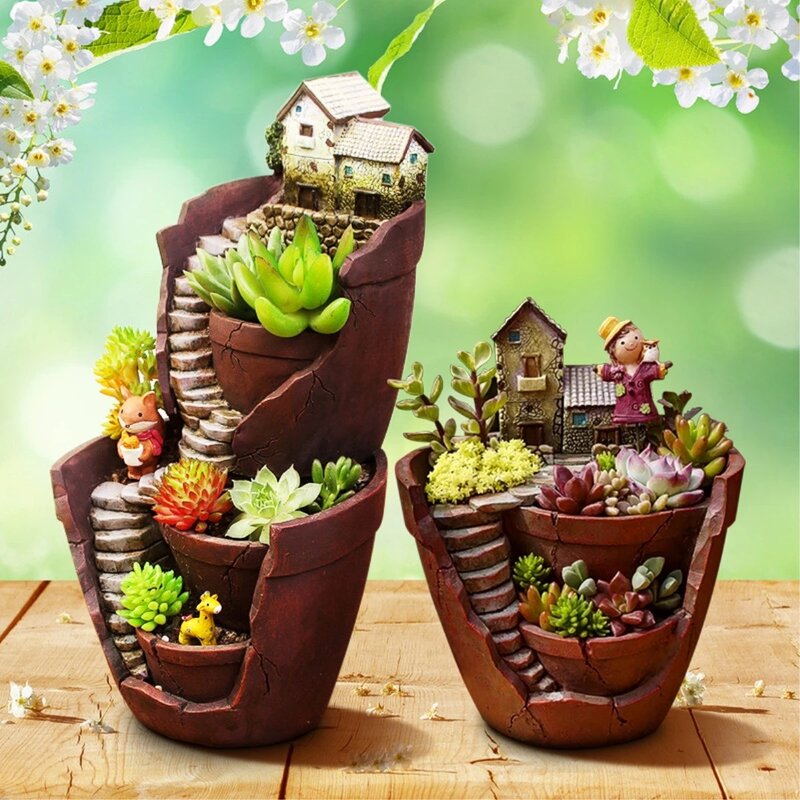 Résine créative pour Pot de fleurs succulentes, décoration de maison, jardin féerique rétro, ferme, bureau, Mini plantes bonsaï