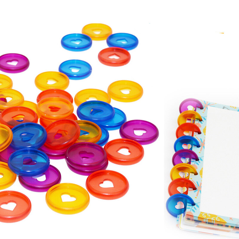 30Pcs Creative 28Mm Kleur Hartvormige Plastic Binder Ring Gesp Geschikt Voor Paddestoel Gat Losbladige notepad Liefde Disc Knop