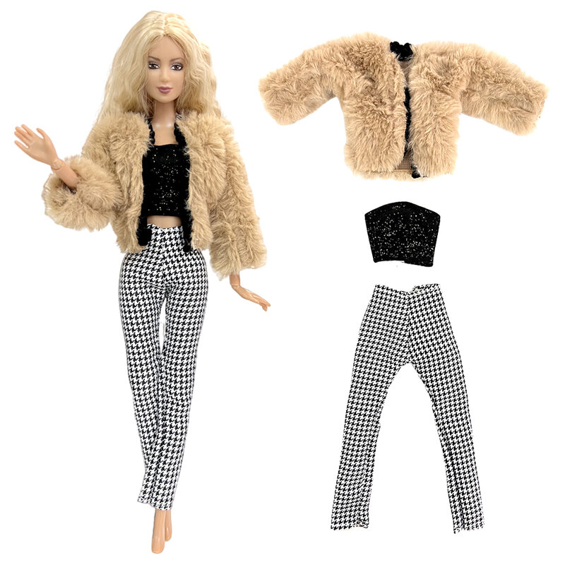 Nk Officiële Mode Outfit Party Bontjas Top Silm Trouseres Voor Bjd Poppen Kleding Voor Barbie Pop Accessoires Speelgoed