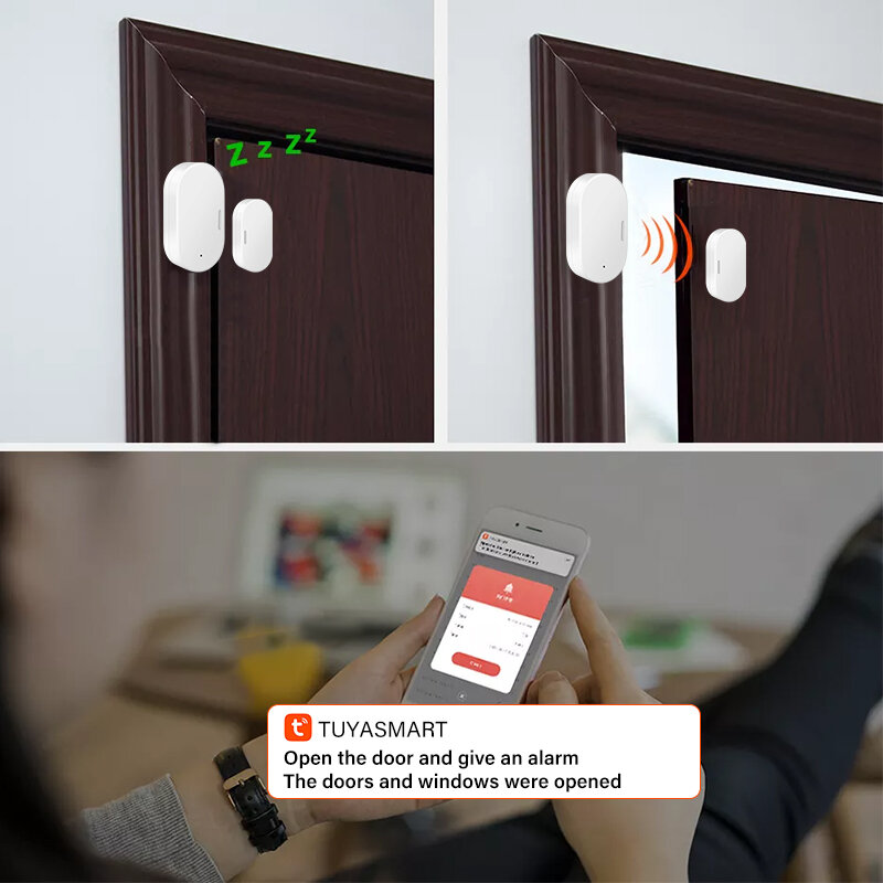 Tuya Zigbee czujnik drzwi czujnik na okno inteligentna automatyka domowa ochronny zabezpieczający Smartlife APP Alarm zdalne naciśnięcie w czasie rzeczywistym