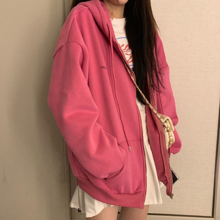 Blusa feminina vintage cor sólida manga comprida com capuz moletom senhora roupas femininas casaco casual zip-up hoodies cardigan 03i