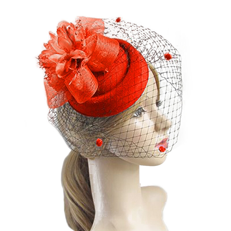 Women Party Casual Foldable Mesh Craft Holiday Adults DIY Flower Fashion Top Hat Hair Clip Hat Bowler Feather Veil Wedding