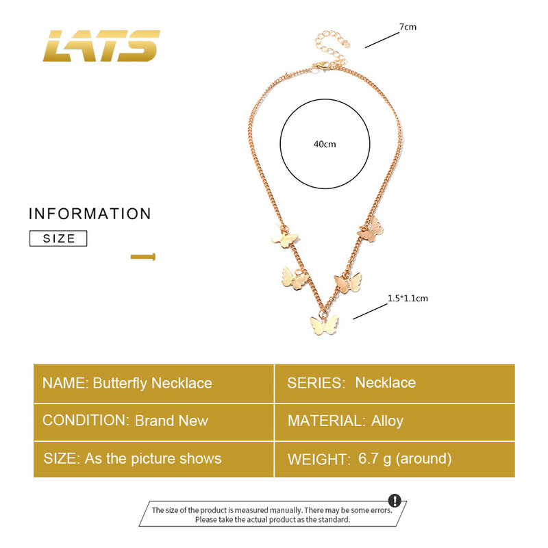 LATS Gold Silver Color Chain Pendant Butterfly Necklace for Women Layered Charm Choker Necklaces Boho Beach Jewelry Gift Cheap