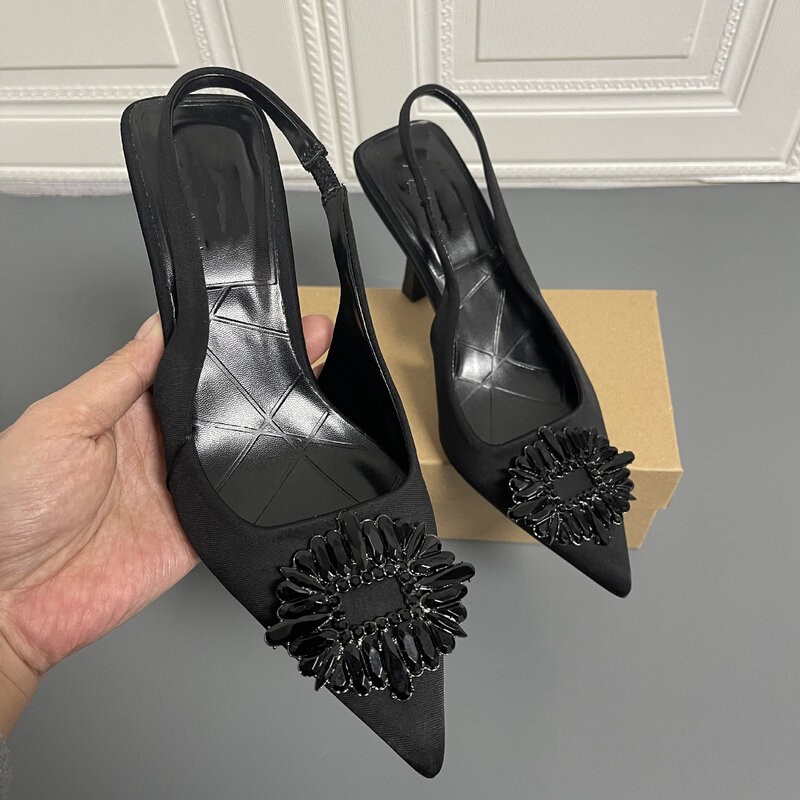 Chaussures pour femmes, nouvelle collection printemps 2022, sandales à bout pointu avec strass, bouche peu profonde, talon haut Muller
