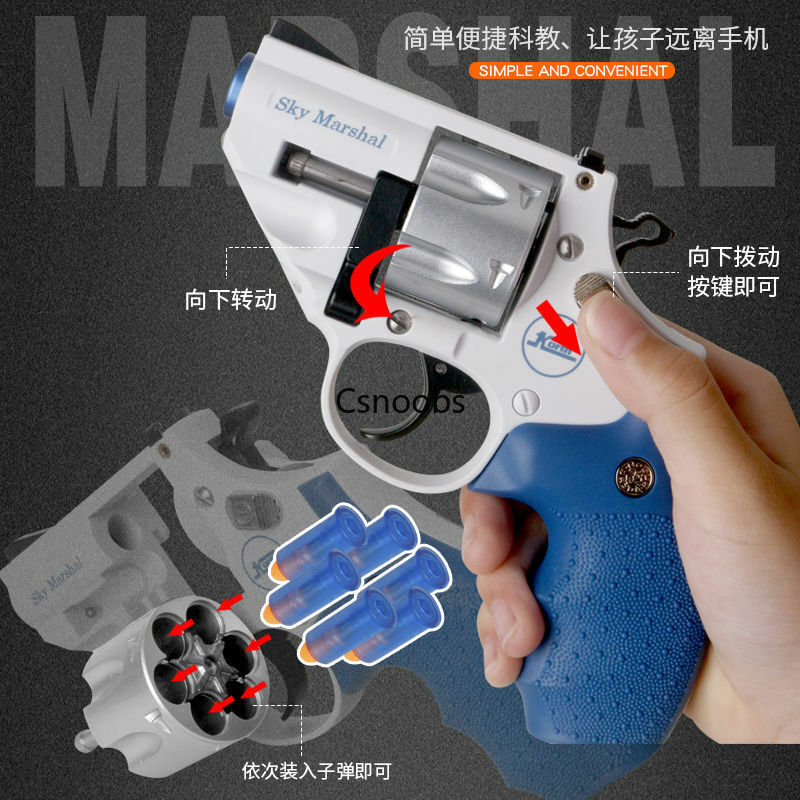 Mini Sky Marshal Revolver Launcher Soft Bullet Pistol Burst Metal Alloy Toy Gun Weapon Model Airsoft Pneumatic Pistola For Kids