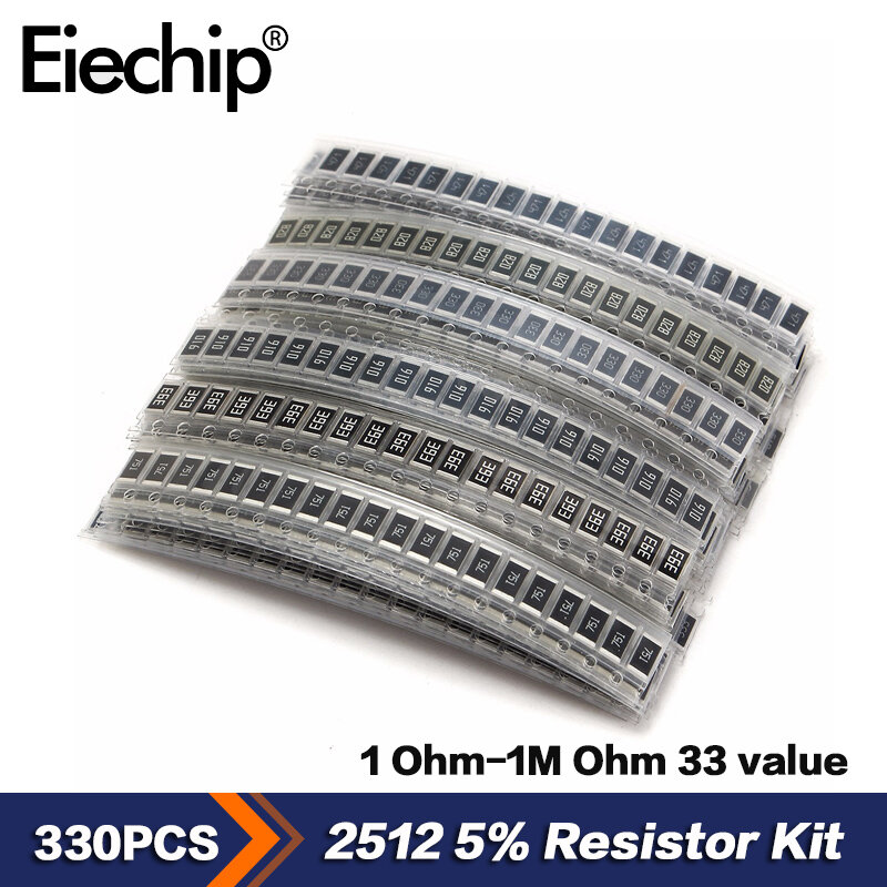 330pcs/lot 1 ohm-1M ohm Electronic Resistors 5% 2512 SMD Resistor Assorted kit set 10R 47R 100R 10K 470K 680K smd resistor pack