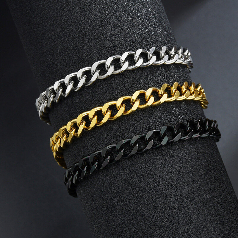 Hoge Kwaliteit Rvs Armbanden Voor Mannen Blank Kleur Punk Curb Cubaanse Link Chain Armbanden Op De Hand Sieraden Geschenken trend